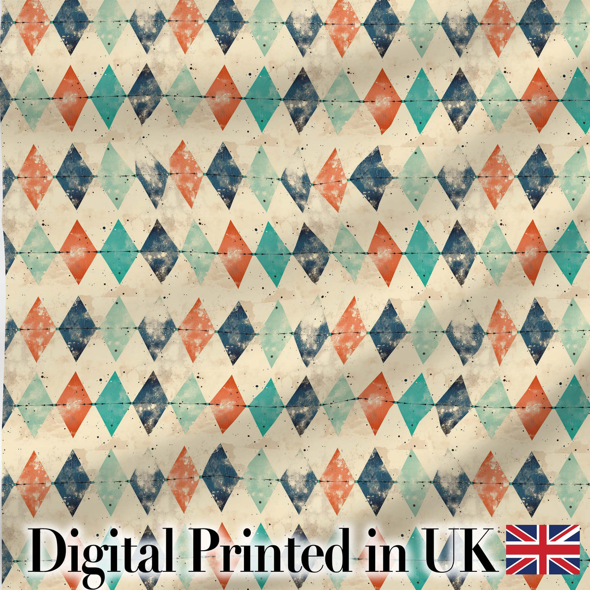 Vintage Distressed Diamond Geometric Seamless Pattern Digital Print Fabric by the Metre UK Sewing Quilting Textile