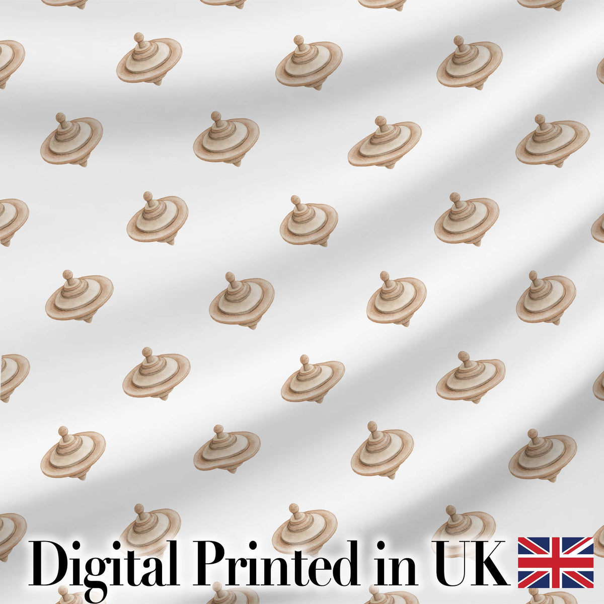 Vintage Spinning Top Toy Seamless Pattern on Soft Neutral Background Digital Print Fabric by the Metre UK Sewing Quilting Textile