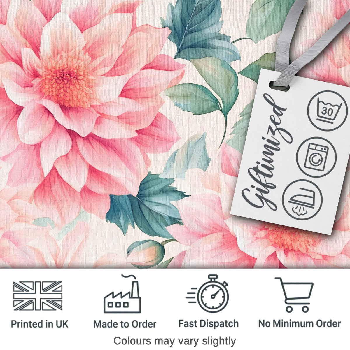 Watercolor Pink Peony Floral Botanical Seamless Pattern Digital Print Fabric by the Metre UK Sewing Quilting Textile