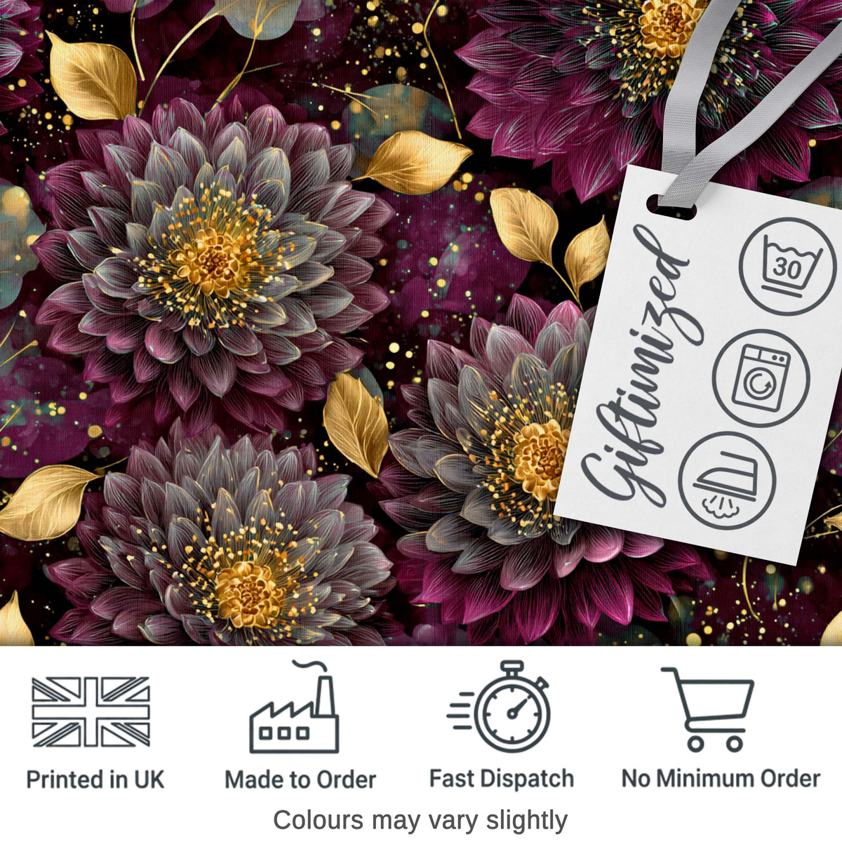 Luxury Dark Floral Gold Leaf Seamless Pattern on Black Background Digital Print Fabric by the Metre UK Sewing Quilting Textile