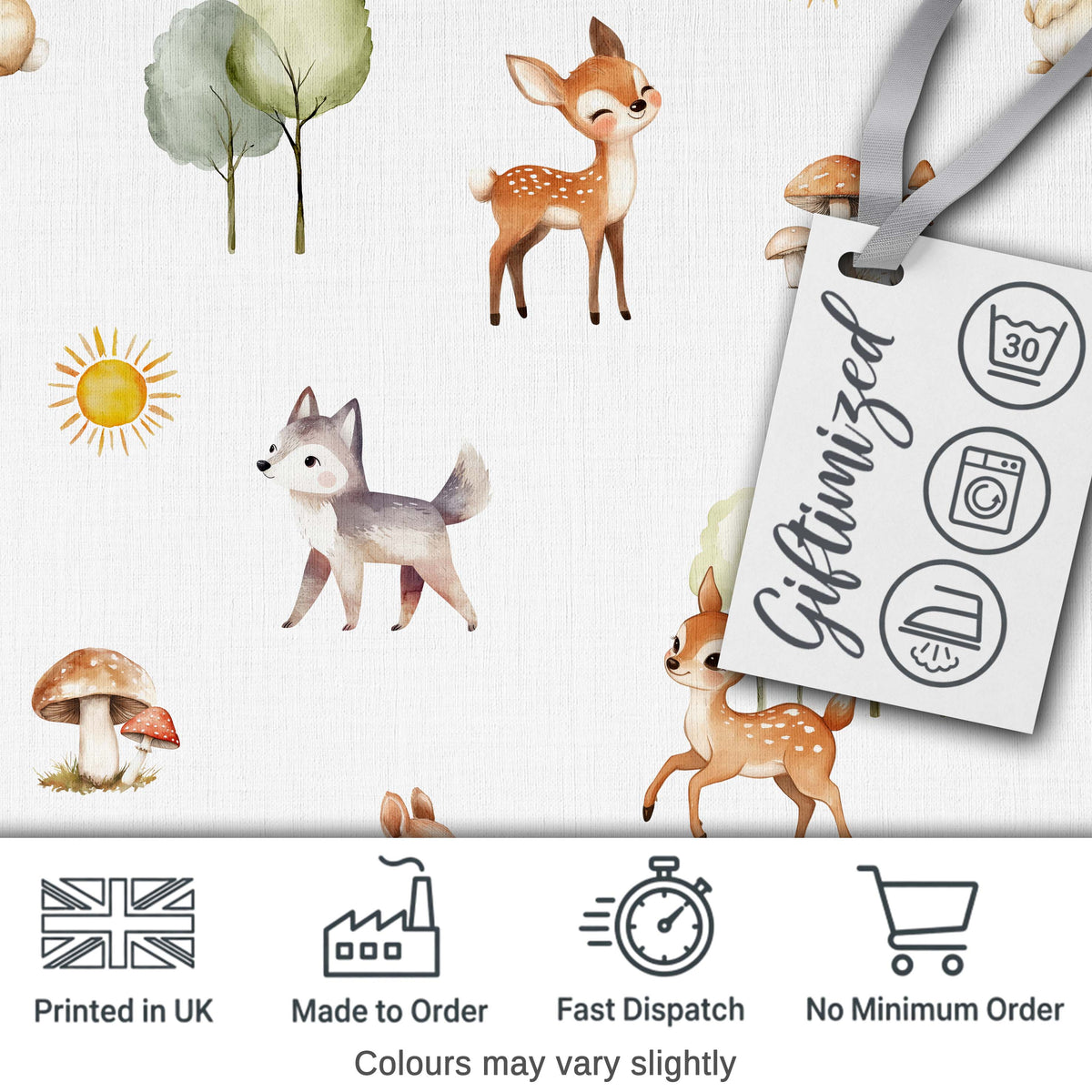 Cute Woodland Forest Animals Bear Bunny Deer Seamless on Blue Background Digital Print Fabric by the Metre UK Sewing Quilting Textile