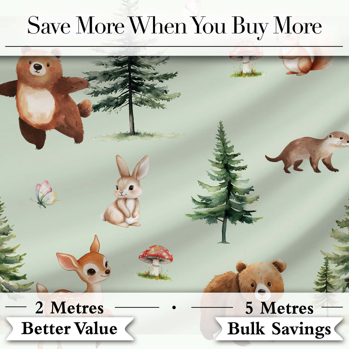 Cute Woodland Forest Animals Bear Bunny Deer on Warm Beige Background Digital Print Fabric by the Metre UK Sewing Quilting Textile