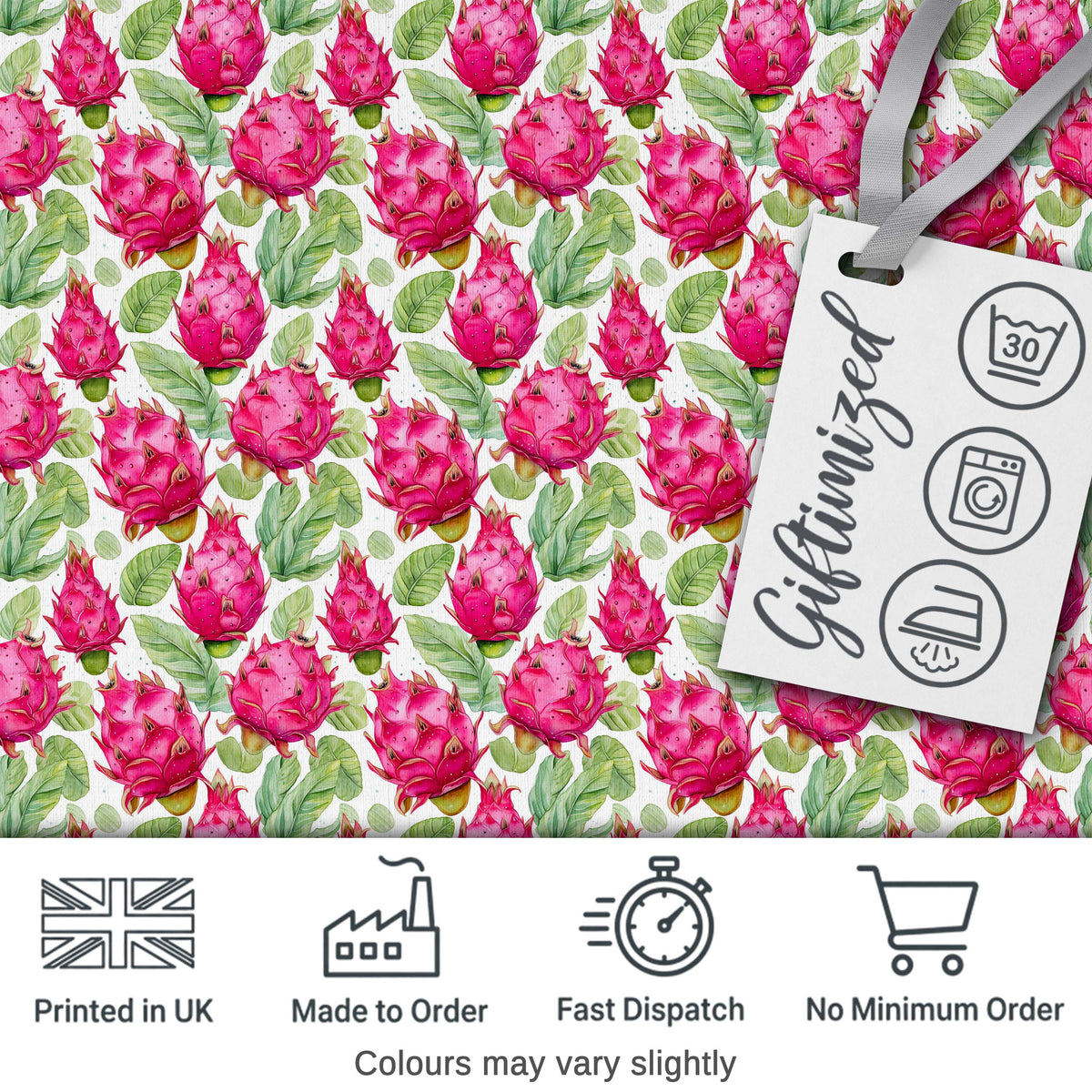 Watercolor Dragon Fruit Tropical Seamless Pattern Digital Print Fabric by the Metre UK Sewing Quilting Textile
