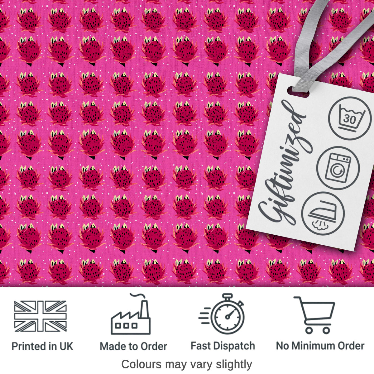 Small Dragon Fruit Repeat Pattern on Pink Background Digital Print Fabric by the Metre UK Sewing Quilting Textile