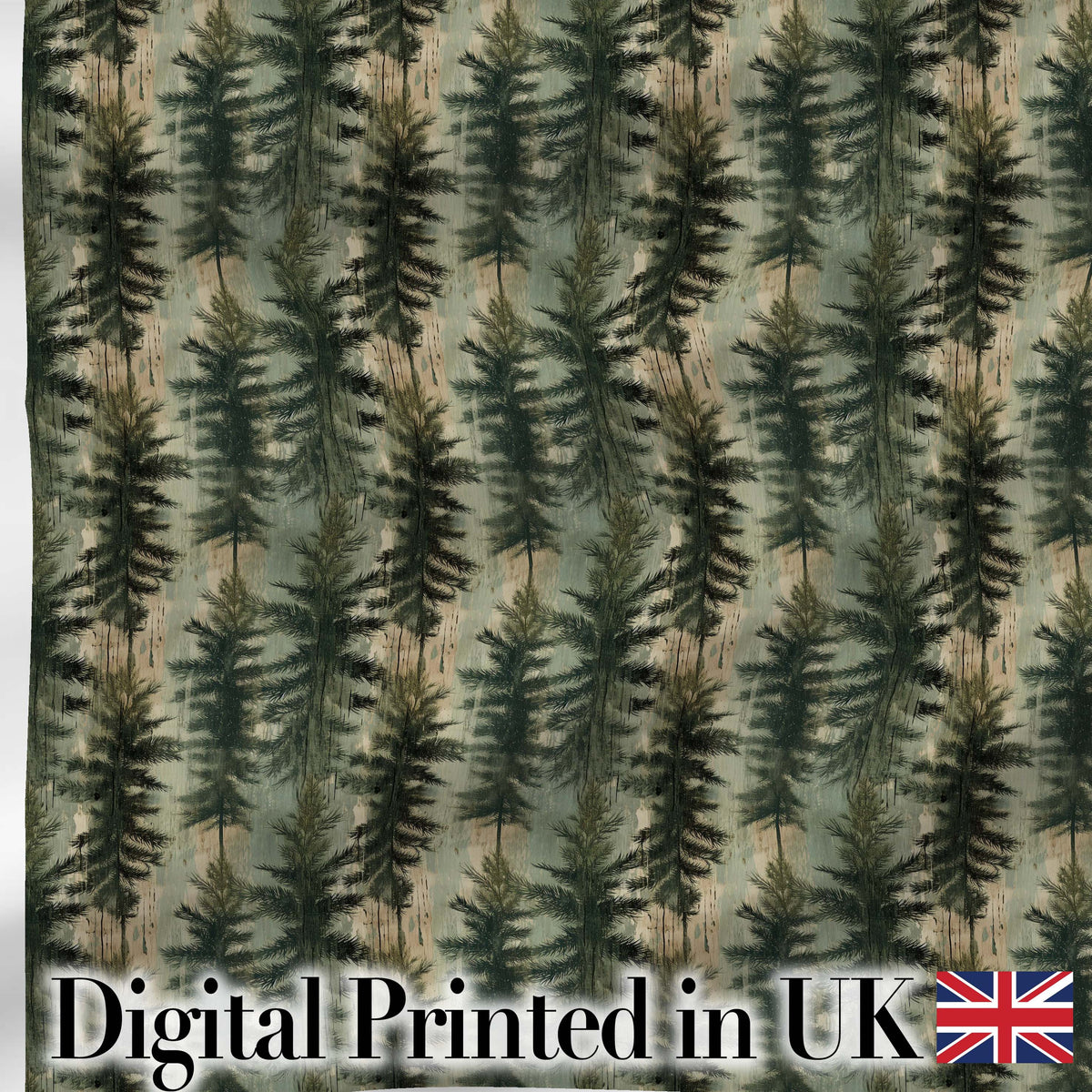 Pine Forest Tree Pattern in Muted Green Tones on Neutral Background Digital Print Fabric by the Metre UK Sewing Quilting Textile