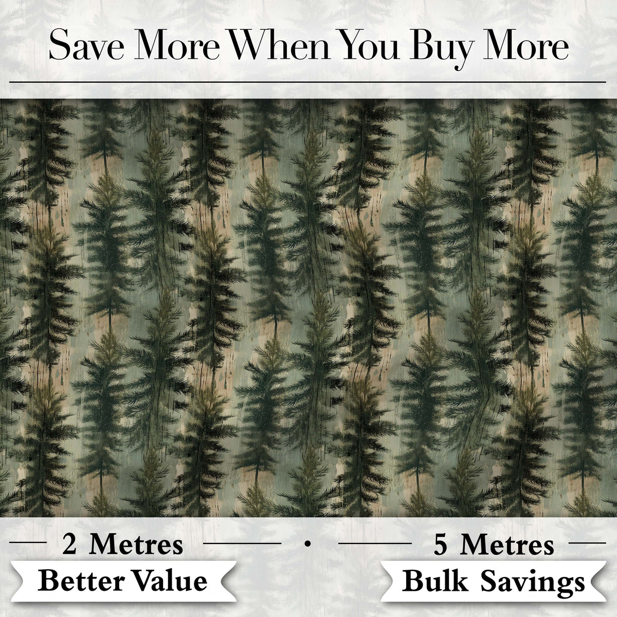 Pine Forest Tree Pattern in Muted Green Tones on Neutral Background Digital Print Fabric by the Metre UK Sewing Quilting Textile