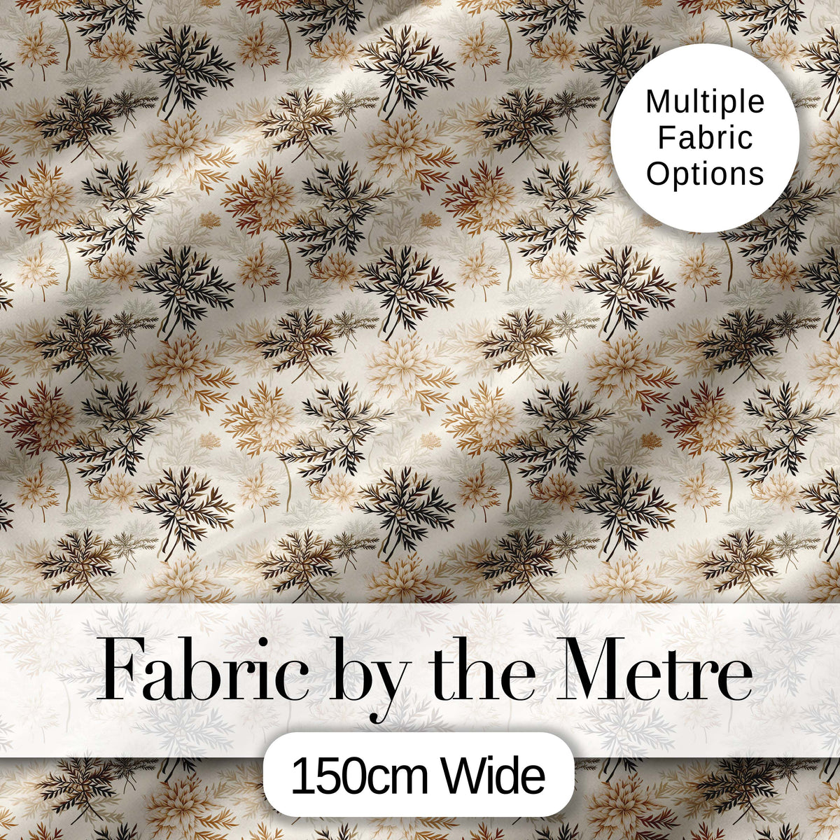Beige Botanical Floral Pattern with Delicate Leaves and Chrysanthemum Flowers Digital Print Fabric by the Metre UK Sewing Quilting Textile