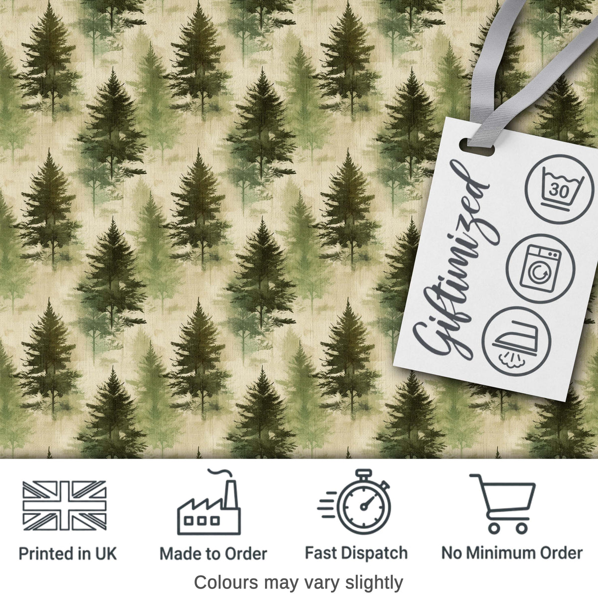 Soft Watercolour Evergreen Tree with Misty Forest Effect on Light Background Digital Print Fabric by the Metre UK Sewing Quilting Textile