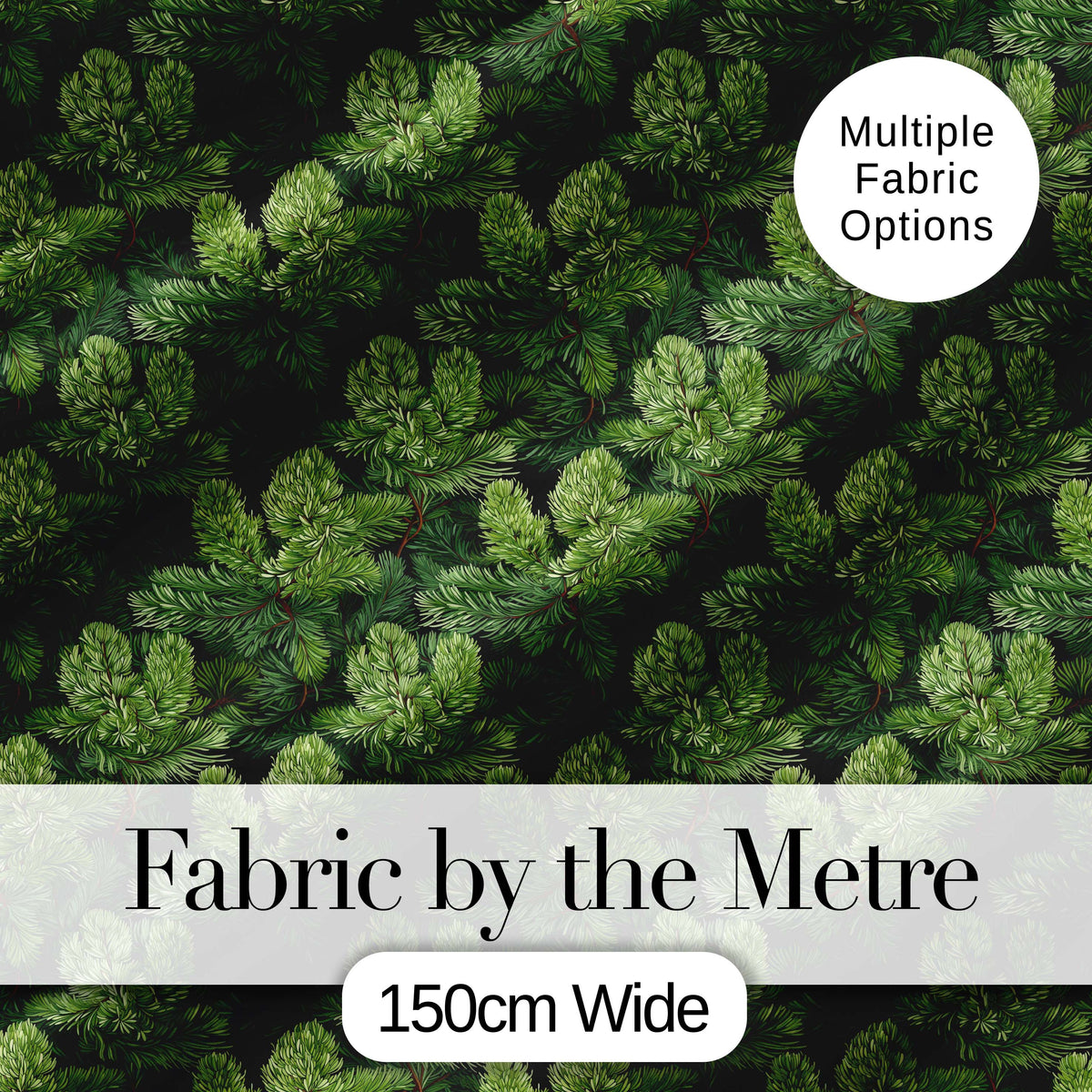 Lush Green Pine Needle with Detailed Evergreen Branches on Dark Background Digital Print Fabric by the Metre UK Sewing Quilting Textile