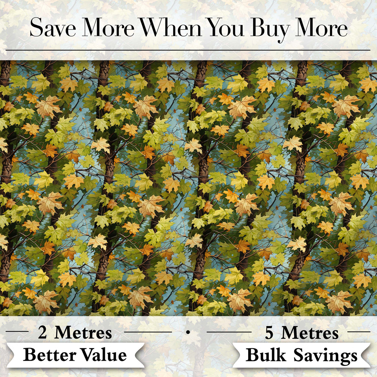 Autumn Tree Branch Pattern with Green and Yellow Leaves on Blue Background Digital Print Fabric by the Metre UK Sewing Quilting Textile