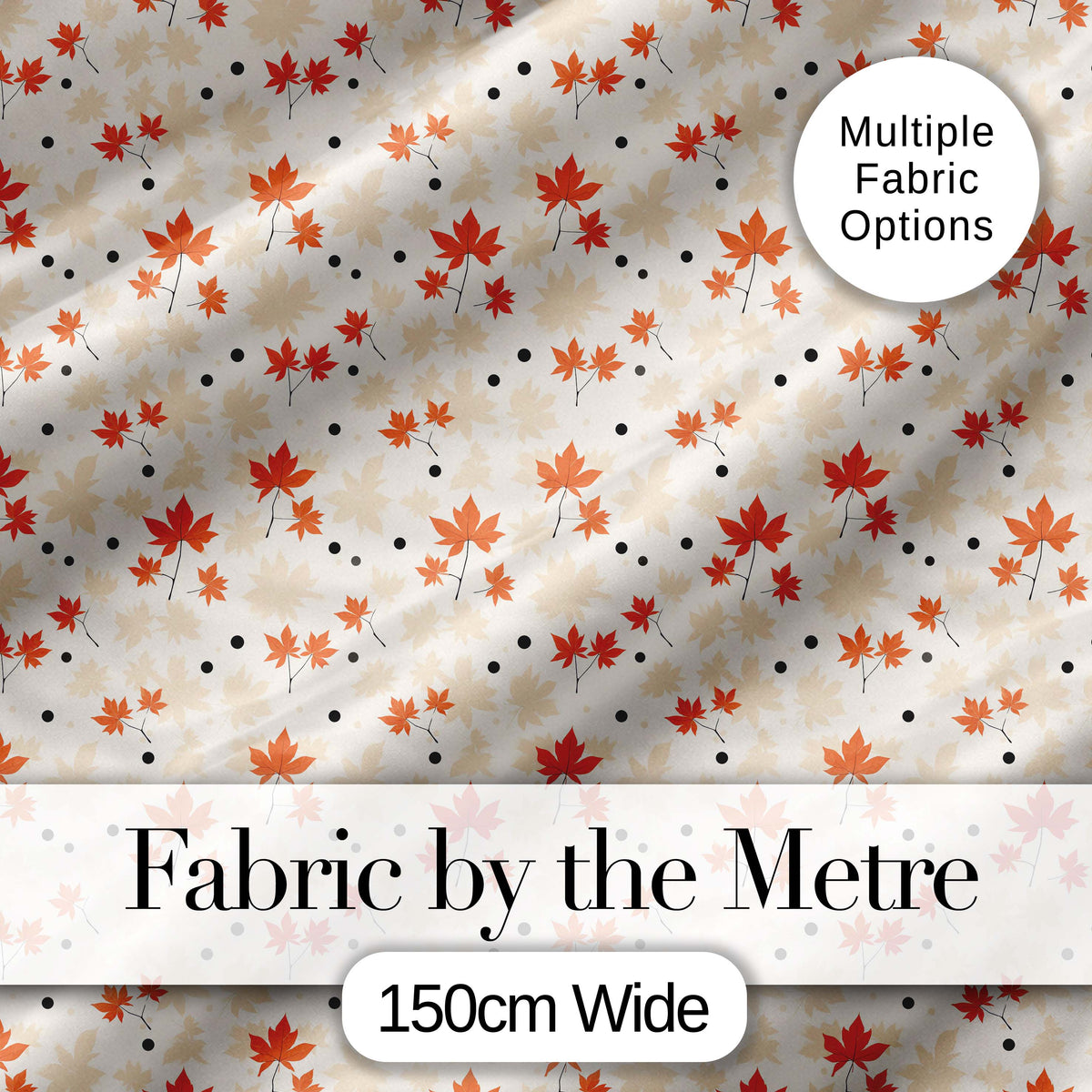 Minimal Orange Maple Leaves with Scattered Black Dots on Neutral Background Digital Print Fabric by the Metre UK Sewing Quilting Textile