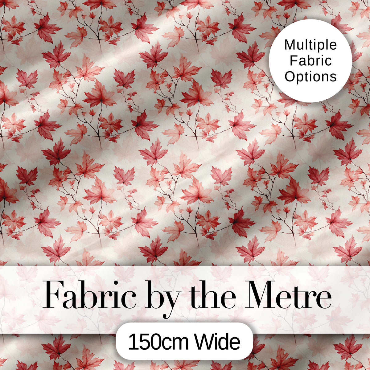 Blush Pink Maple Leaf Branches on Soft Cream Background Digital Print Fabric by the Metre UK Sewing Quilting Textile