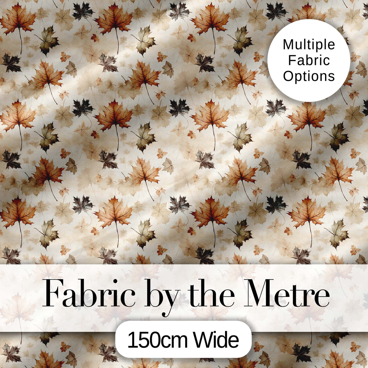 Vintage Style Autumn Leaves in Muted Brown and Taupe Tones on Cream Background Digital Print Fabric by the Metre UK Sewing Quilting Textile