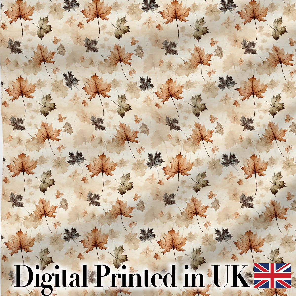 Vintage Style Autumn Leaves in Muted Brown and Taupe Tones on Cream Background Digital Print Fabric by the Metre UK Sewing Quilting Textile