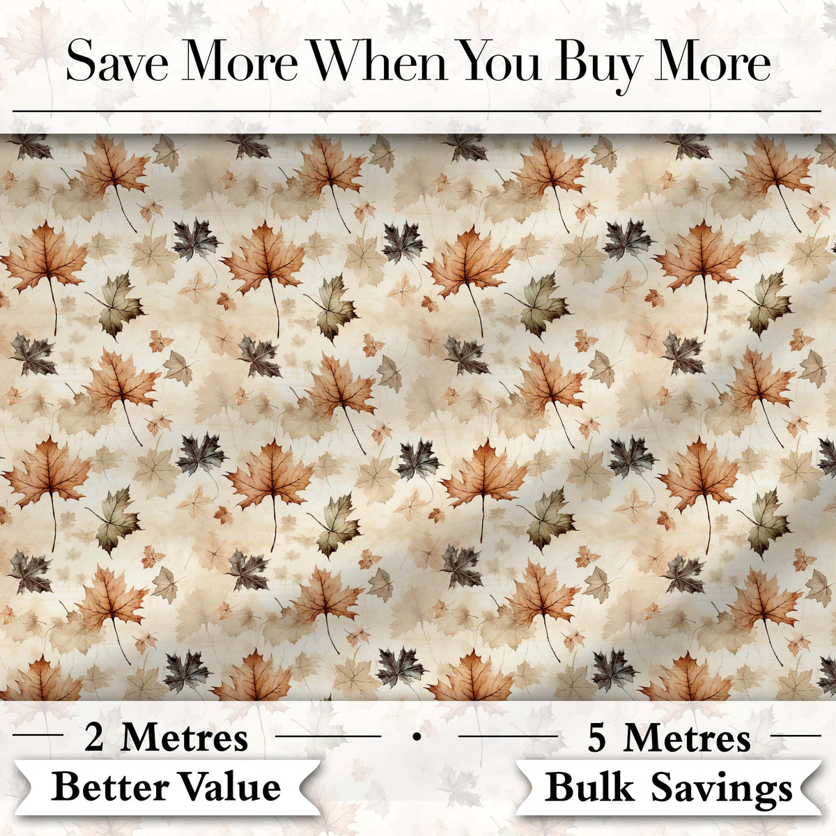 Vintage Style Autumn Leaves in Muted Brown and Taupe Tones on Cream Background Digital Print Fabric by the Metre UK Sewing Quilting Textile