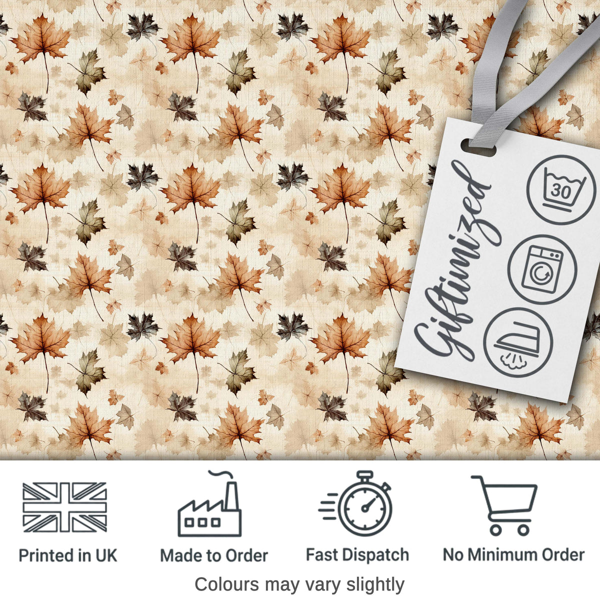 Vintage Style Autumn Leaves in Muted Brown and Taupe Tones on Cream Background Digital Print Fabric by the Metre UK Sewing Quilting Textile