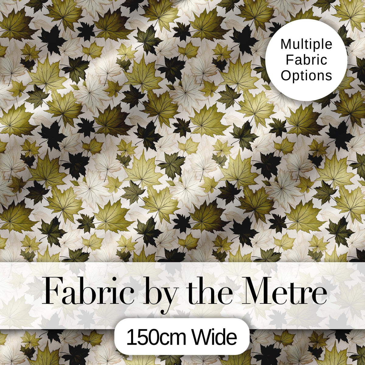 Green and Cream Maple Leaf Pattern with Natural Foliage Style Digital Print Fabric by the Metre UK Sewing Quilting Textile