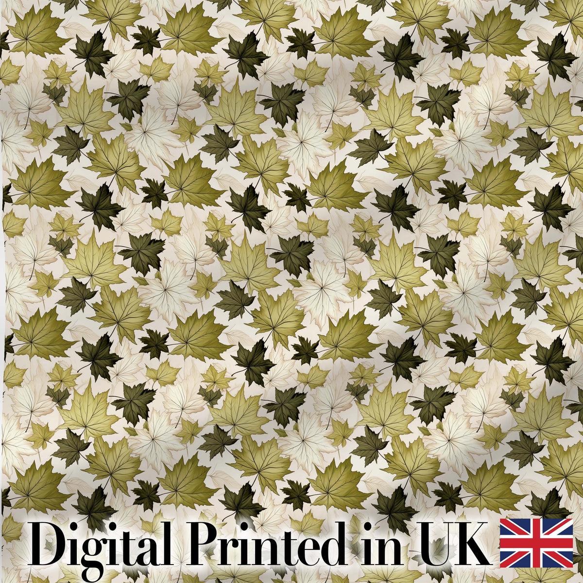 Green and Cream Maple Leaf Pattern with Natural Foliage Style Digital Print Fabric by the Metre UK Sewing Quilting Textile
