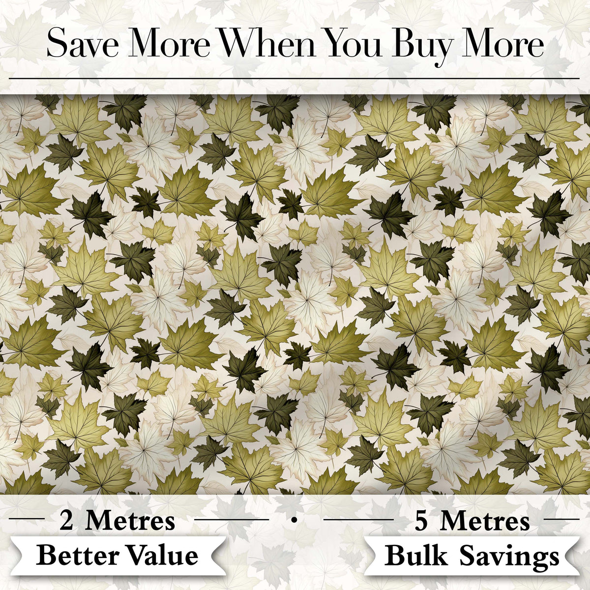 Green and Cream Maple Leaf Pattern with Natural Foliage Style Digital Print Fabric by the Metre UK Sewing Quilting Textile