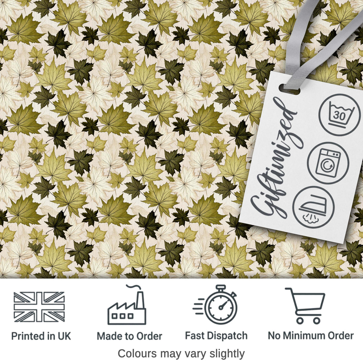 Green and Cream Maple Leaf Pattern with Natural Foliage Style Digital Print Fabric by the Metre UK Sewing Quilting Textile