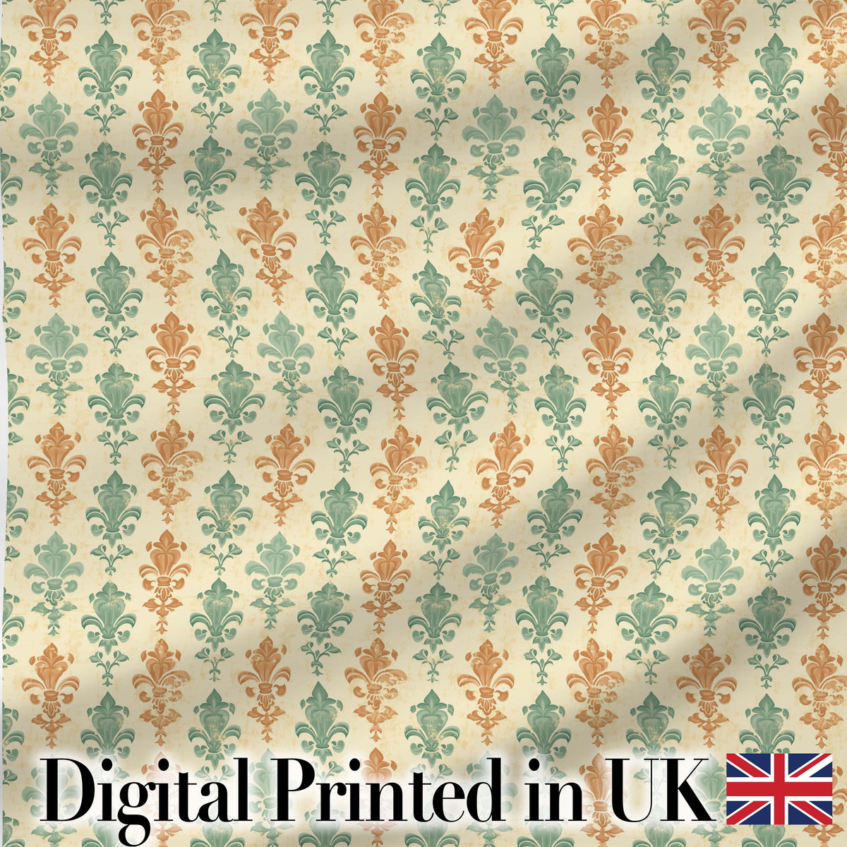 Distressed Blue Fleur de Lis Pattern on Aged Textured Background Digital Print Fabric by the Metre UK Sewing Quilting Textile