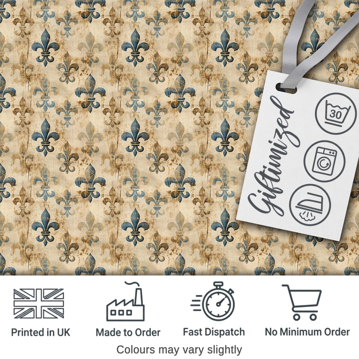 Elegant Neutral Fleur de Lis Pattern in Soft Beige Tones on Light Background Digital Print Fabric by the Metre UK Sewing Quilting Textile