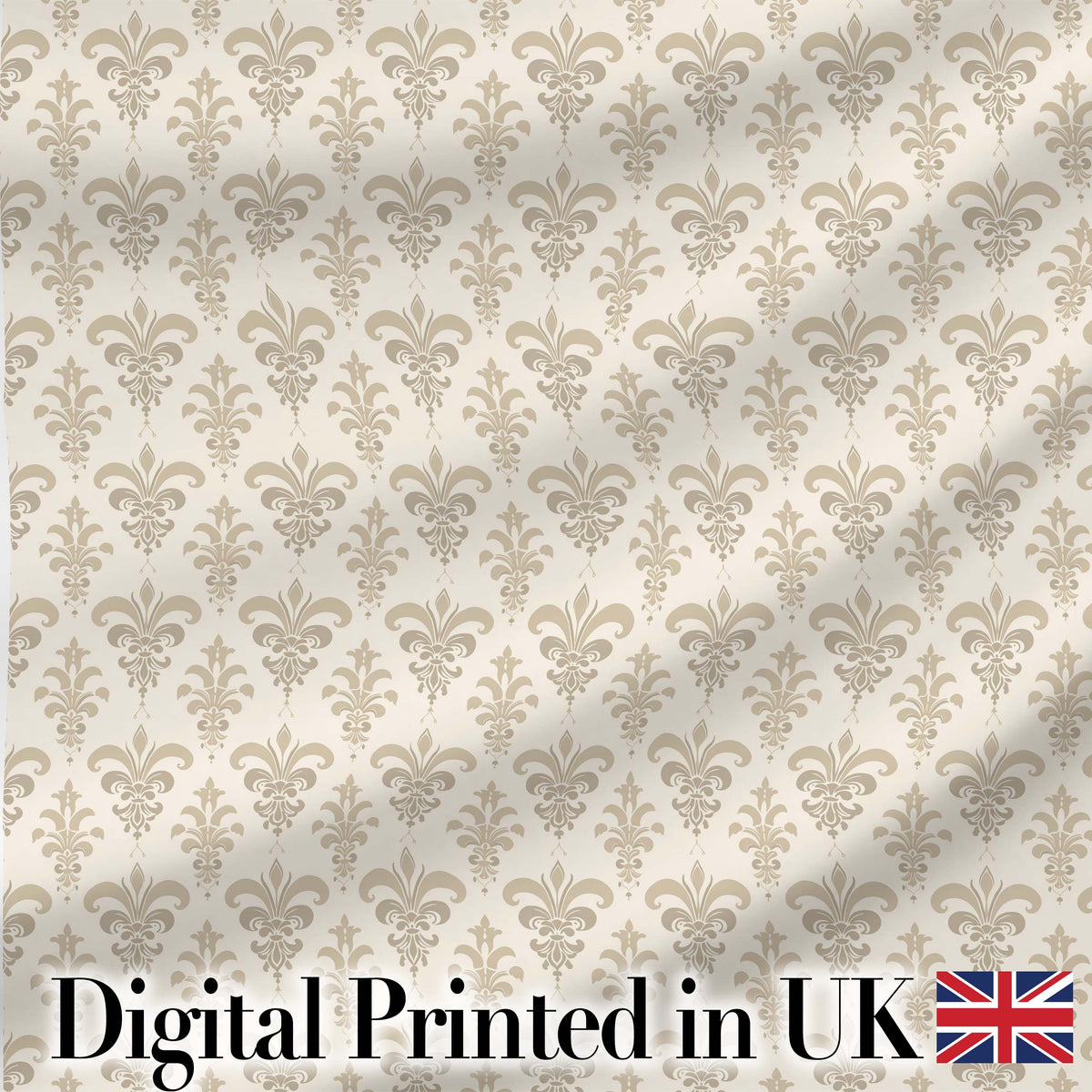 Decorative Fleur de Lis Pattern in Navy Red and Gold on Warm Beige Background Digital Print Fabric by the Metre UK Sewing Quilting Textile