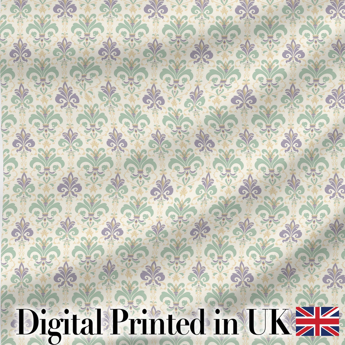 Soft Pastel Green and Lavender Fleur de Lis Ornamental Pattern Digital Print Fabric by the Metre UK Sewing Quilting Textile