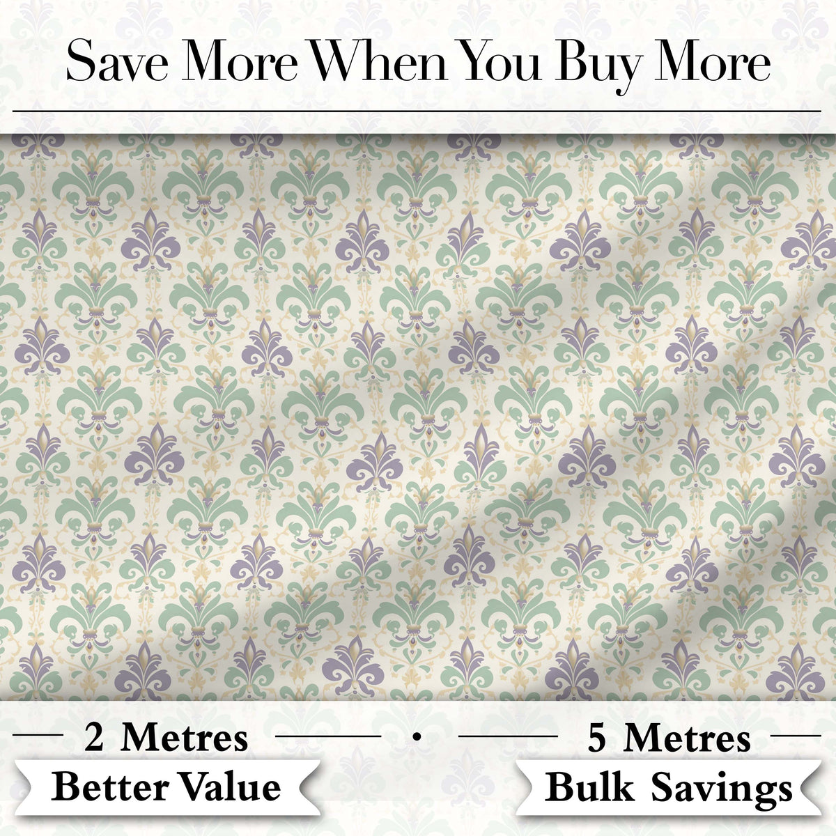 Soft Pastel Green and Lavender Fleur de Lis Ornamental Pattern Digital Print Fabric by the Metre UK Sewing Quilting Textile