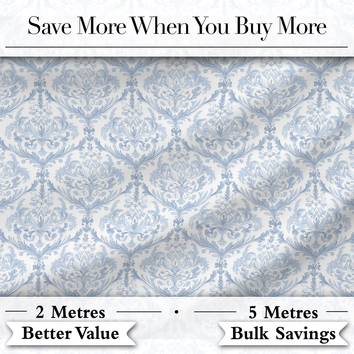 Vintage Blue Damask Ornamental Seamless Pattern Digital Print Fabric by the Metre UK Sewing Quilting Textile