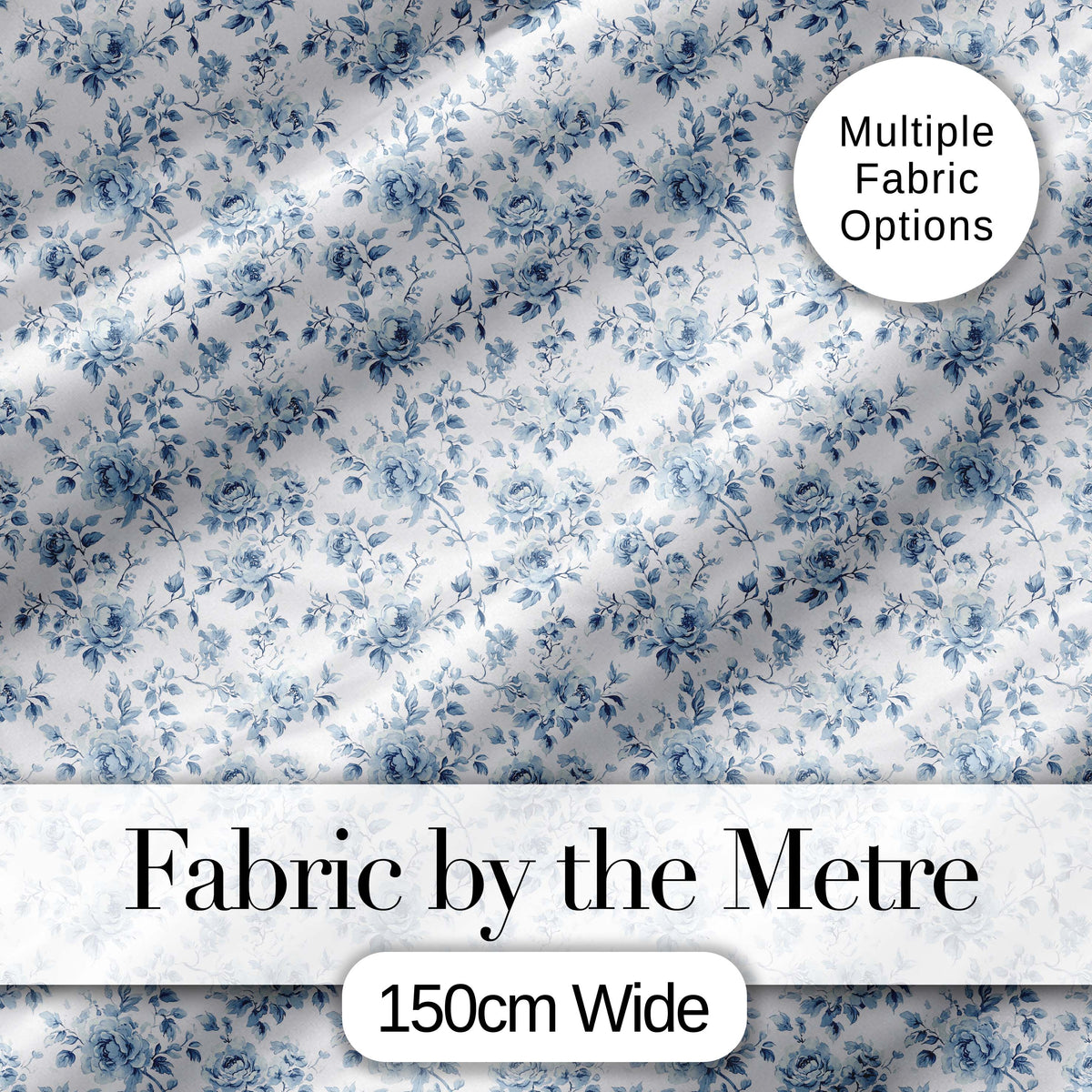 Vintage Blue Floral Rose Botanical Seamless Pattern Digital Print Fabric by the Metre UK Sewing Quilting Textile