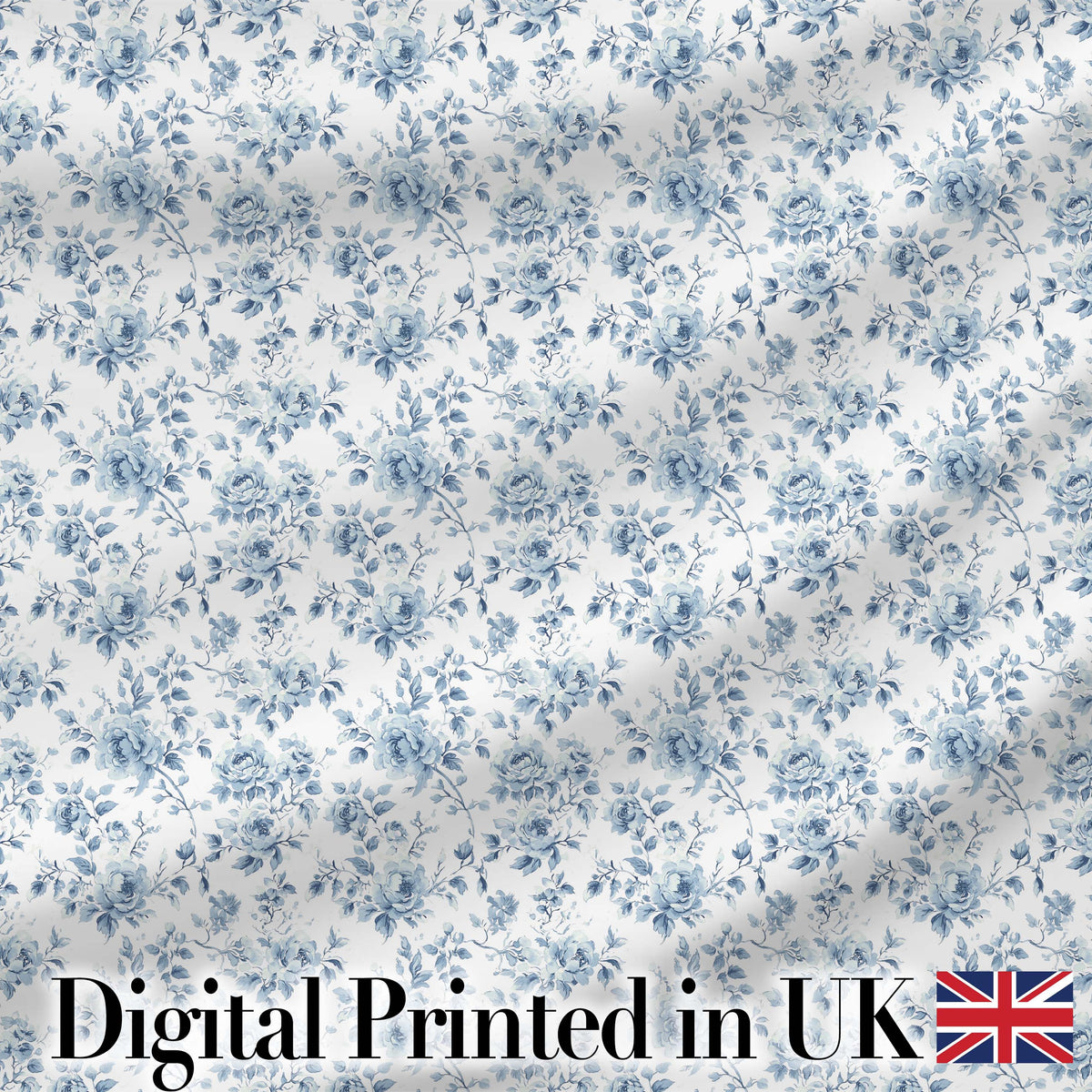 Vintage Blue Floral Rose Botanical Seamless Pattern Digital Print Fabric by the Metre UK Sewing Quilting Textile