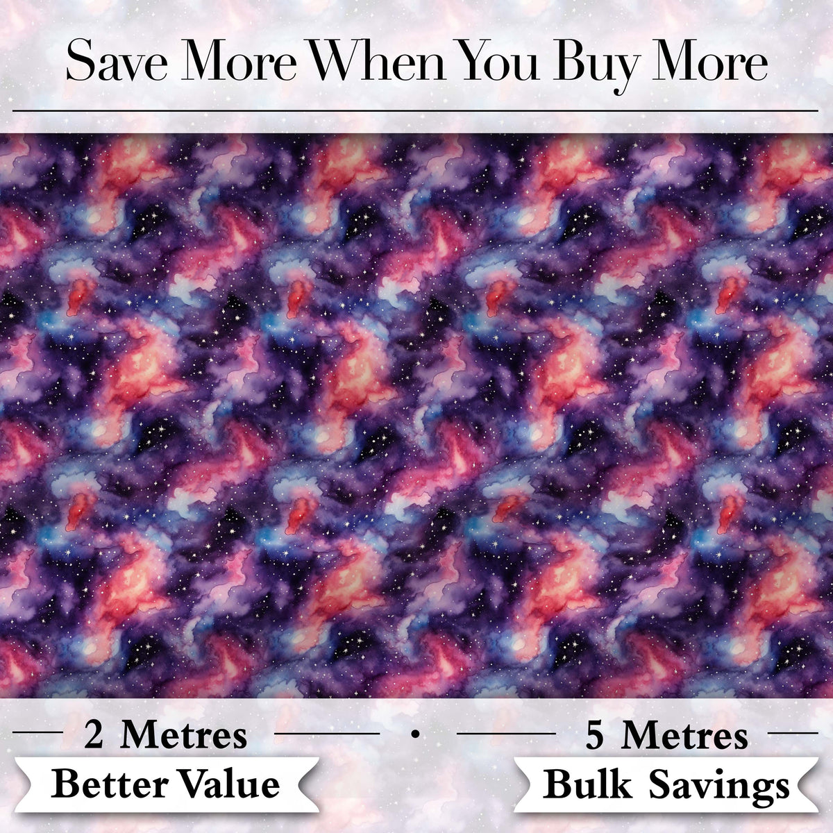 Watercolor Nebula Galaxy Pink Purple Space Seamless Pattern Artistic Digital Print Fabric by the Metre UK Sewing Quilting Textile