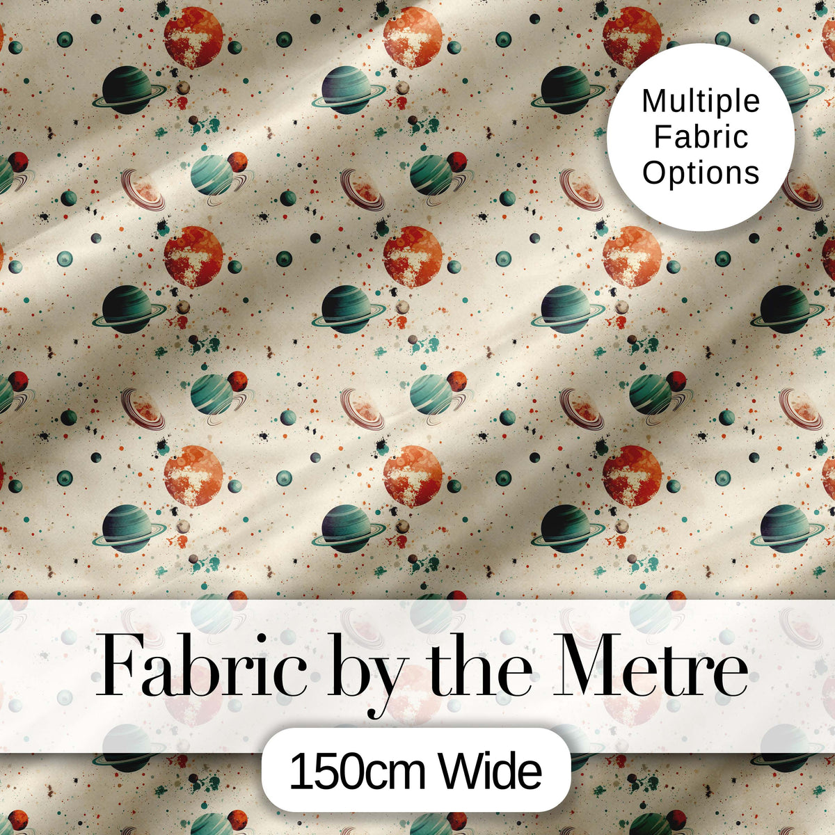 Minimal Beige Planets Orbit Space Seamless Pattern Cosmic Digital Print Fabric by the Metre UK Sewing Quilting Textile