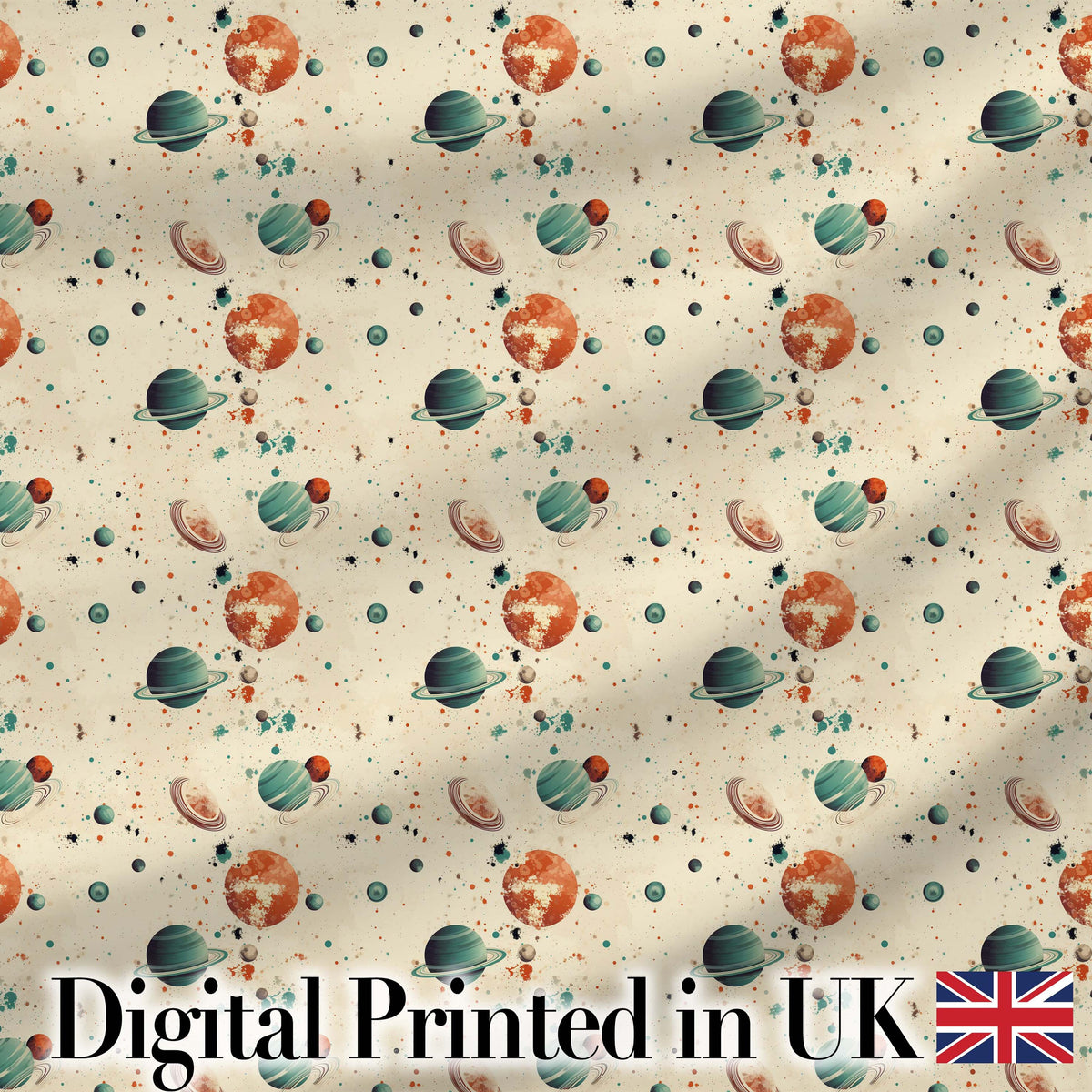 Minimal Beige Planets Orbit Space Seamless Pattern Cosmic Digital Print Fabric by the Metre UK Sewing Quilting Textile