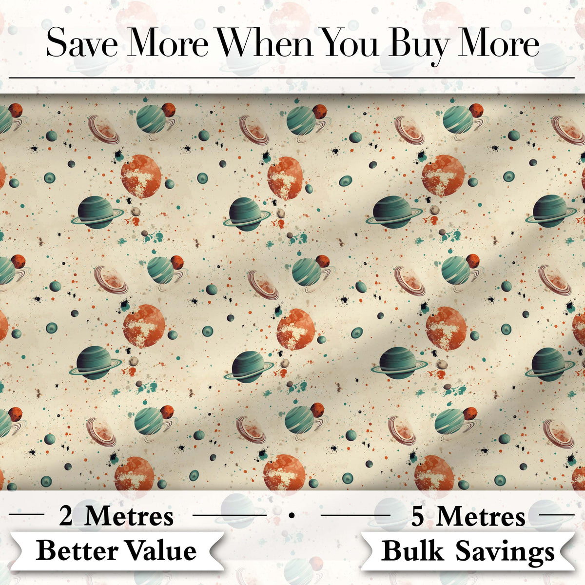 Minimal Beige Planets Orbit Space Seamless Pattern Cosmic Digital Print Fabric by the Metre UK Sewing Quilting Textile