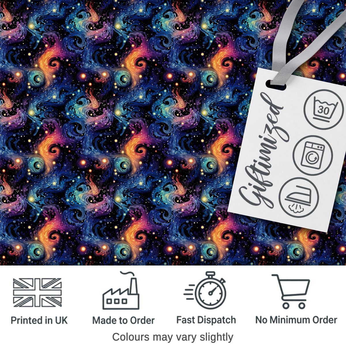 Swirling Colorful Galaxy Abstract Space Seamless Pattern Vibrant Digital Print Fabric by the Metre UK Sewing Quilting Textile