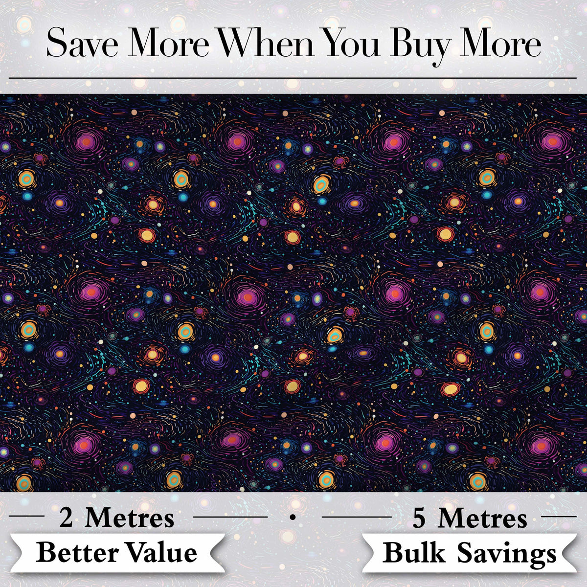 Neon Galaxy Swirl Dots Cosmic Space Seamless Pattern Night Sky Digital Print Fabric by the Metre UK Sewing Quilting Textile