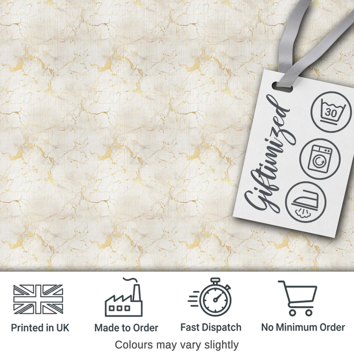 Luxurious White Marble with Gold Veins Seamless Pattern Digital Print Fabric by the Metre UK Sewing Quilting Textile