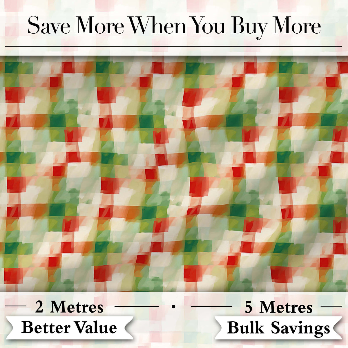 Watercolour Green Check Plaid Brushstroke Seamless Pattern Digital Print Fabric by the Metre UK Sewing Quilting Textile