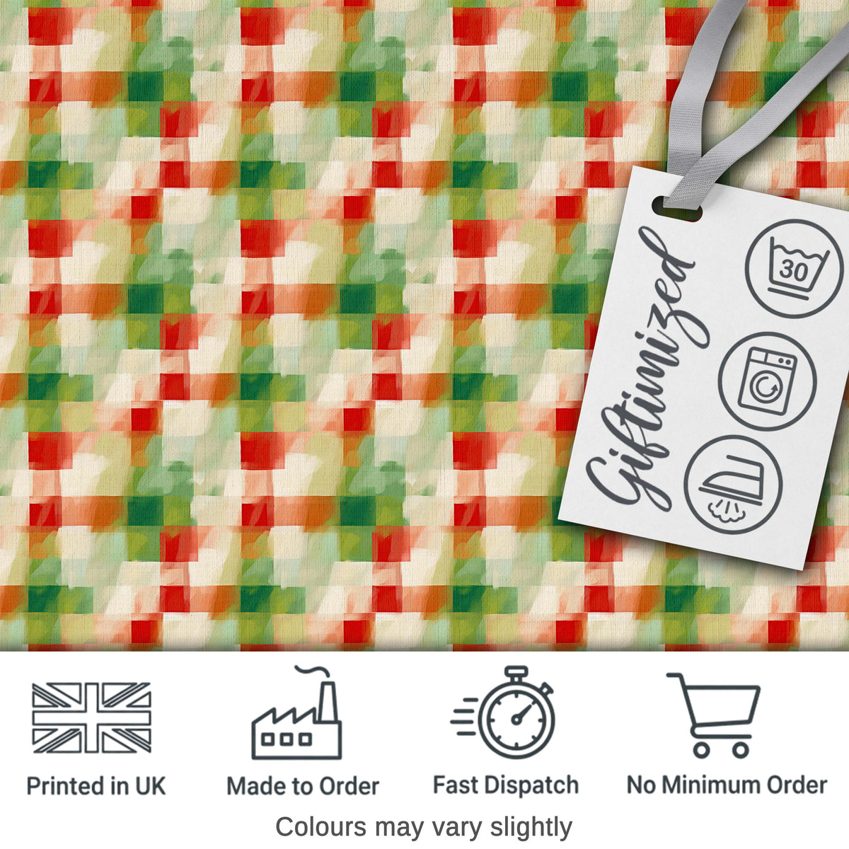 Watercolour Green Check Plaid Brushstroke Seamless Pattern Digital Print Fabric by the Metre UK Sewing Quilting Textile