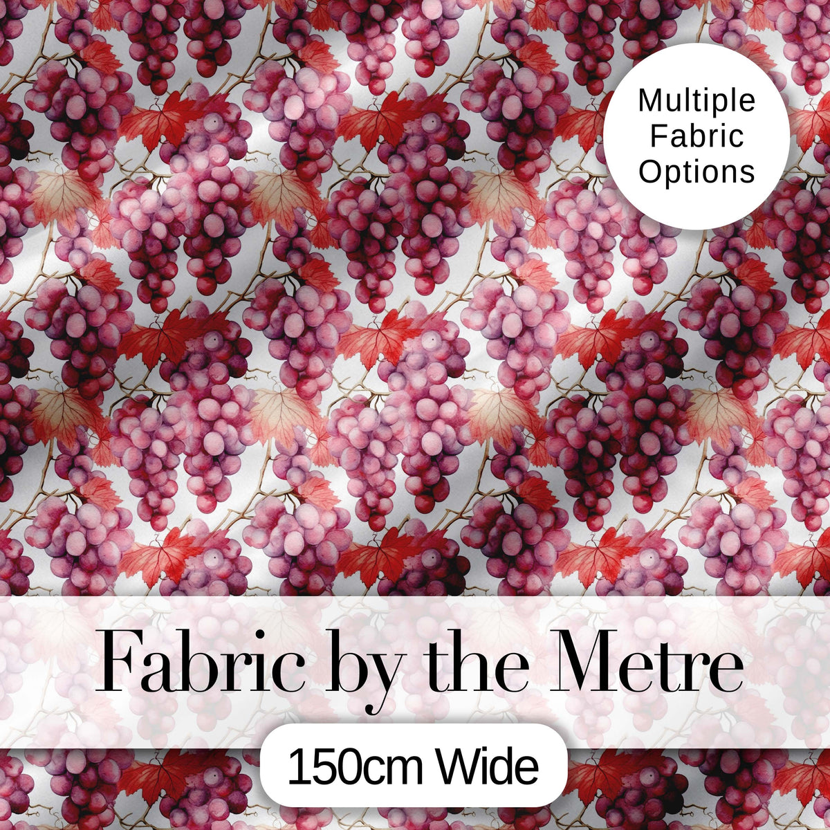 Realistic Purple Grapes and Vine Leaves Seamless Pattern Digital Print Fabric by the Metre UK Sewing Quilting Textile