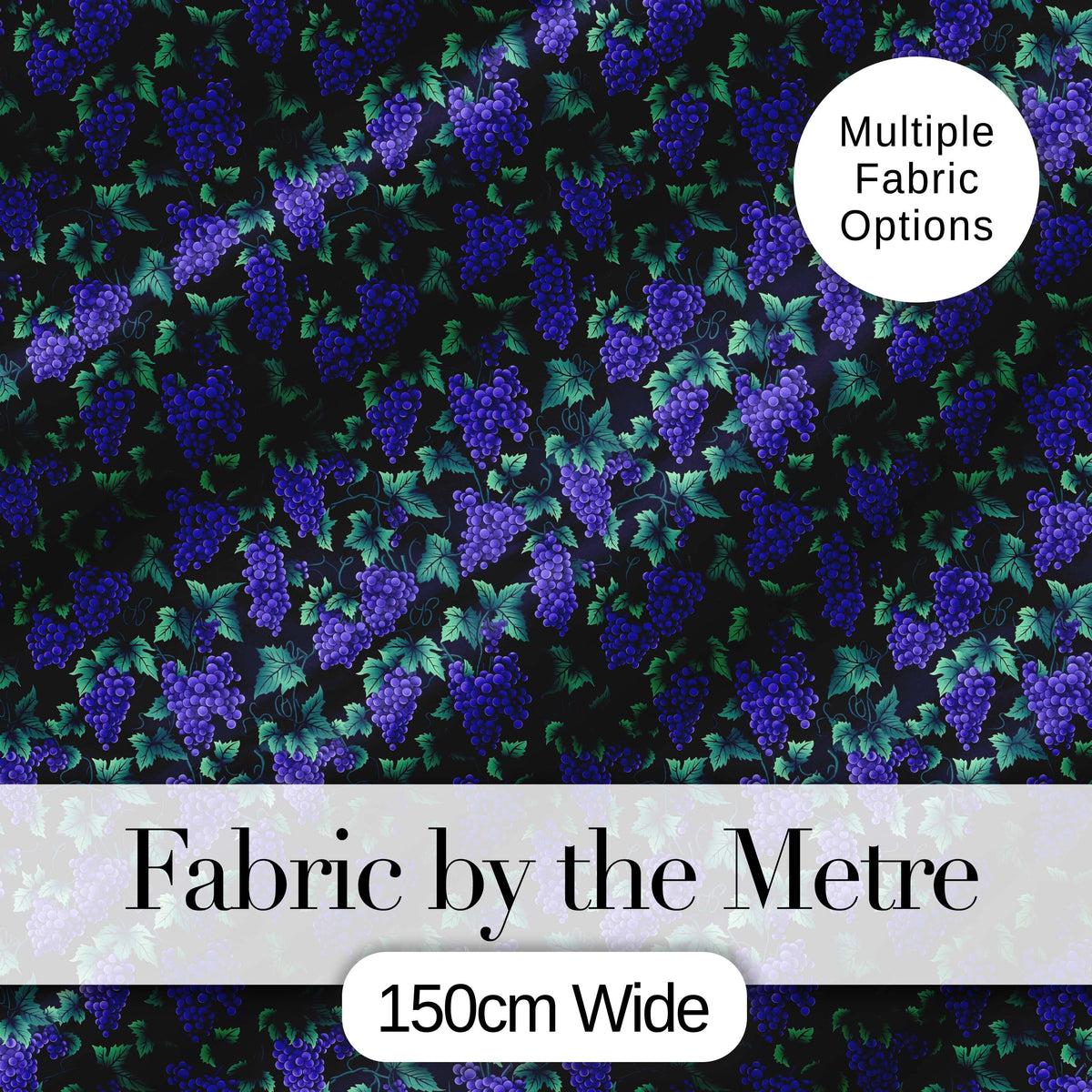 Vibrant Neon Purple Grapes on Dark Background Seamless Pattern Digital Print Fabric by the Metre UK Sewing Quilting Textile