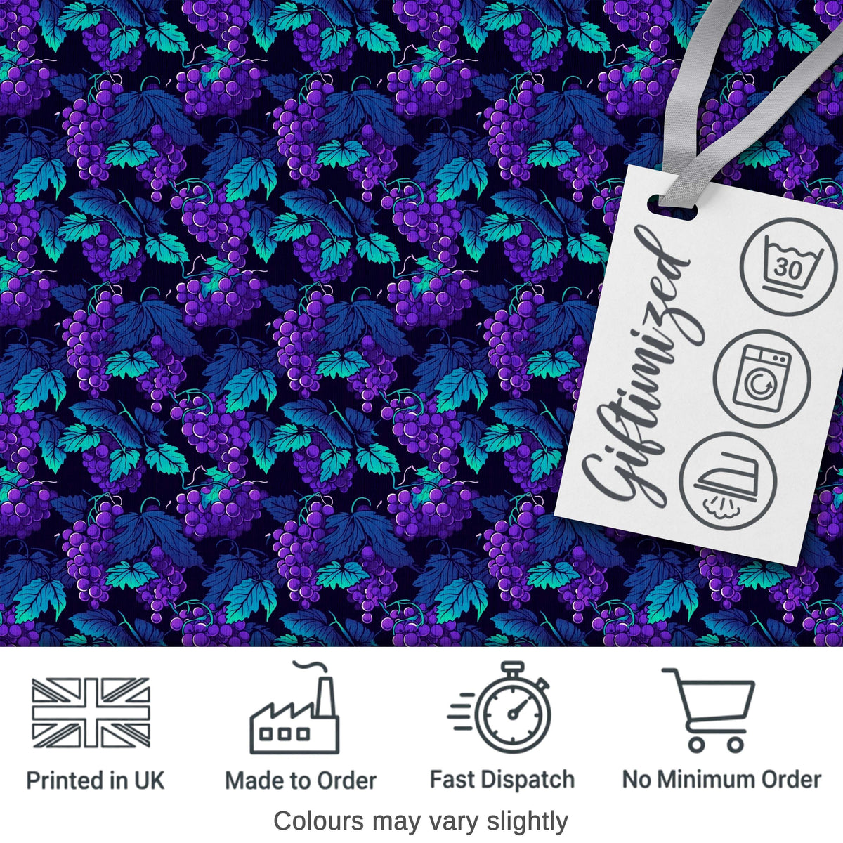 Teal Leaves and Purple Grapes Decorative Seamless Pattern Digital Print Fabric by the Metre UK Sewing Quilting Textile