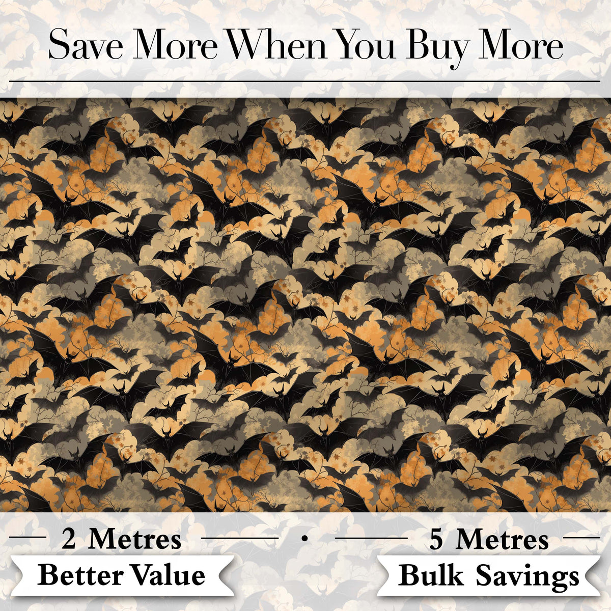 Vintage Halloween Bats in Autumn Leaves Moody Orange and Black Gothic Design Digital Print Fabric by the Metre UK Sewing Quilting Textile