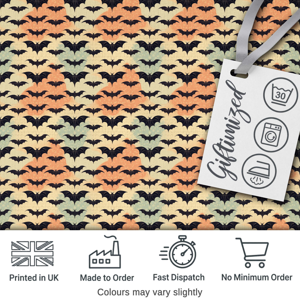 Bats with Pastel Cloud Layers Unique Halloween Seamless Pattern Digital Print Fabric by the Metre UK Sewing Quilting Textile