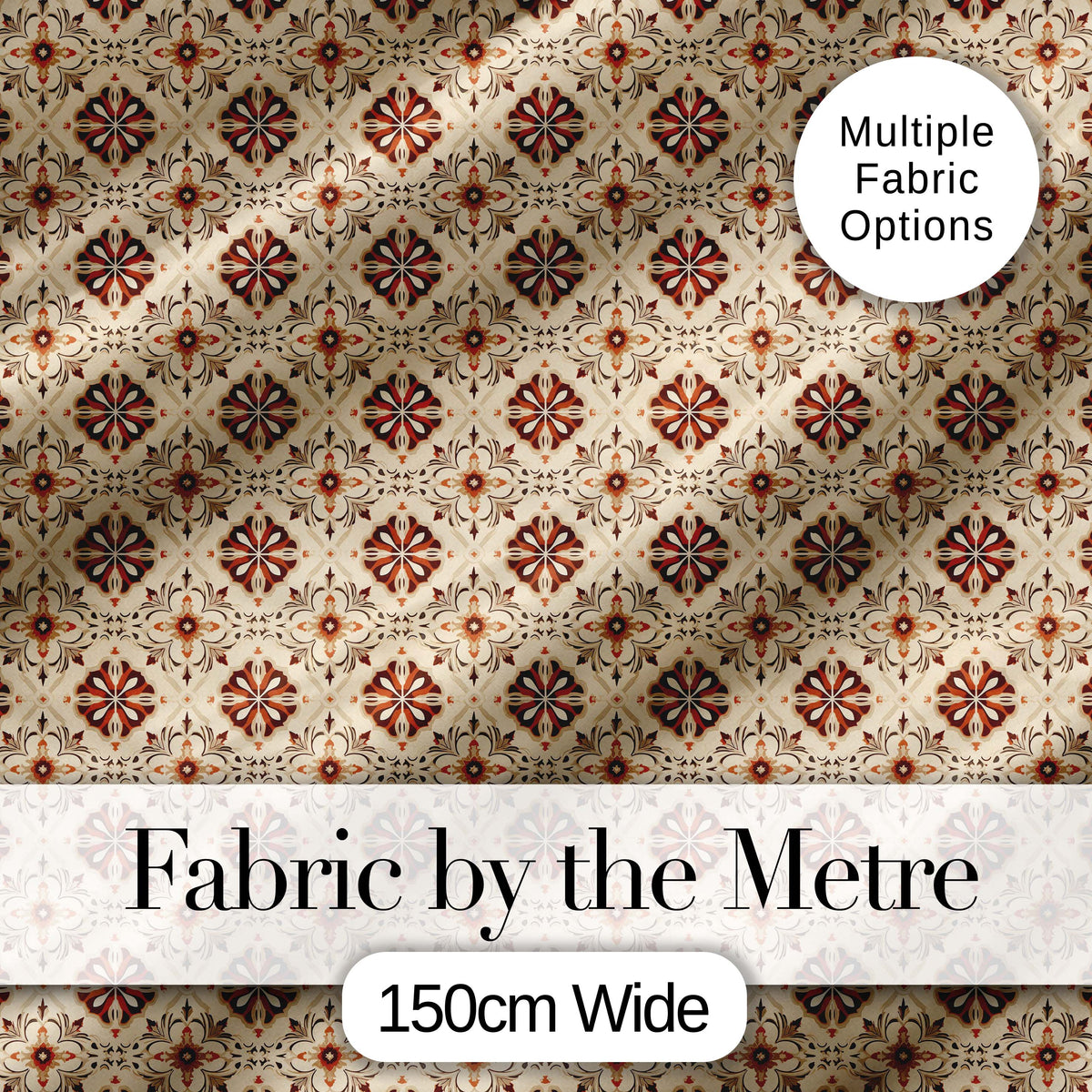 Rustic Geometric Floral Tile Brown Cream Vintage Seamless Pattern Digital Print Fabric by the Metre UK Sewing Quilting Textile