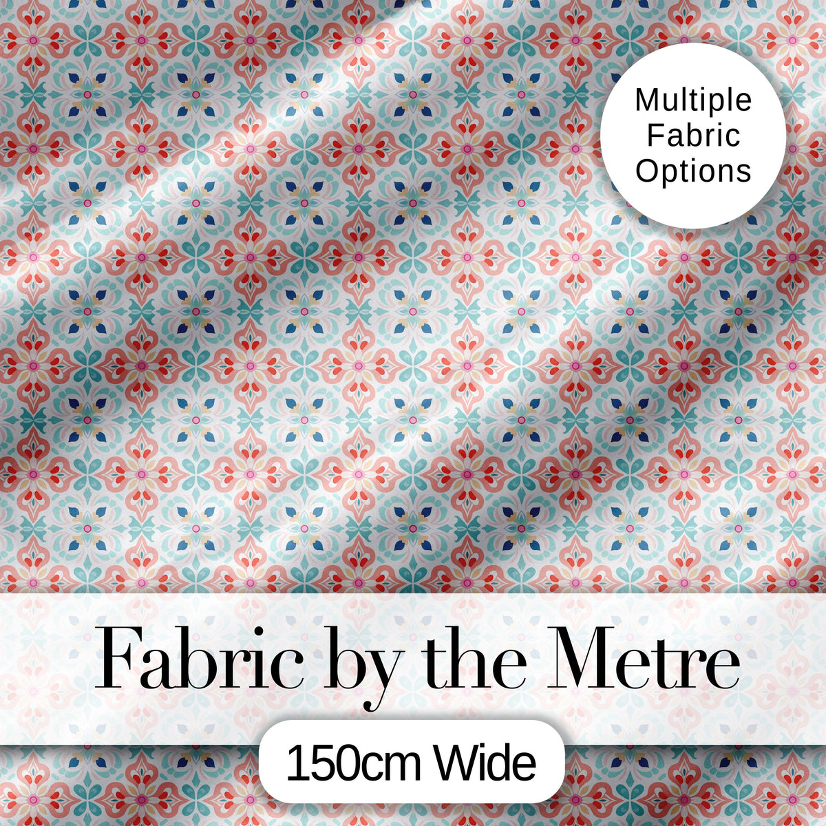 Soft Pastel Decorative Tile Floral Motif Seamless Pattern Digital Print Fabric by the Metre UK Sewing Quilting Textile