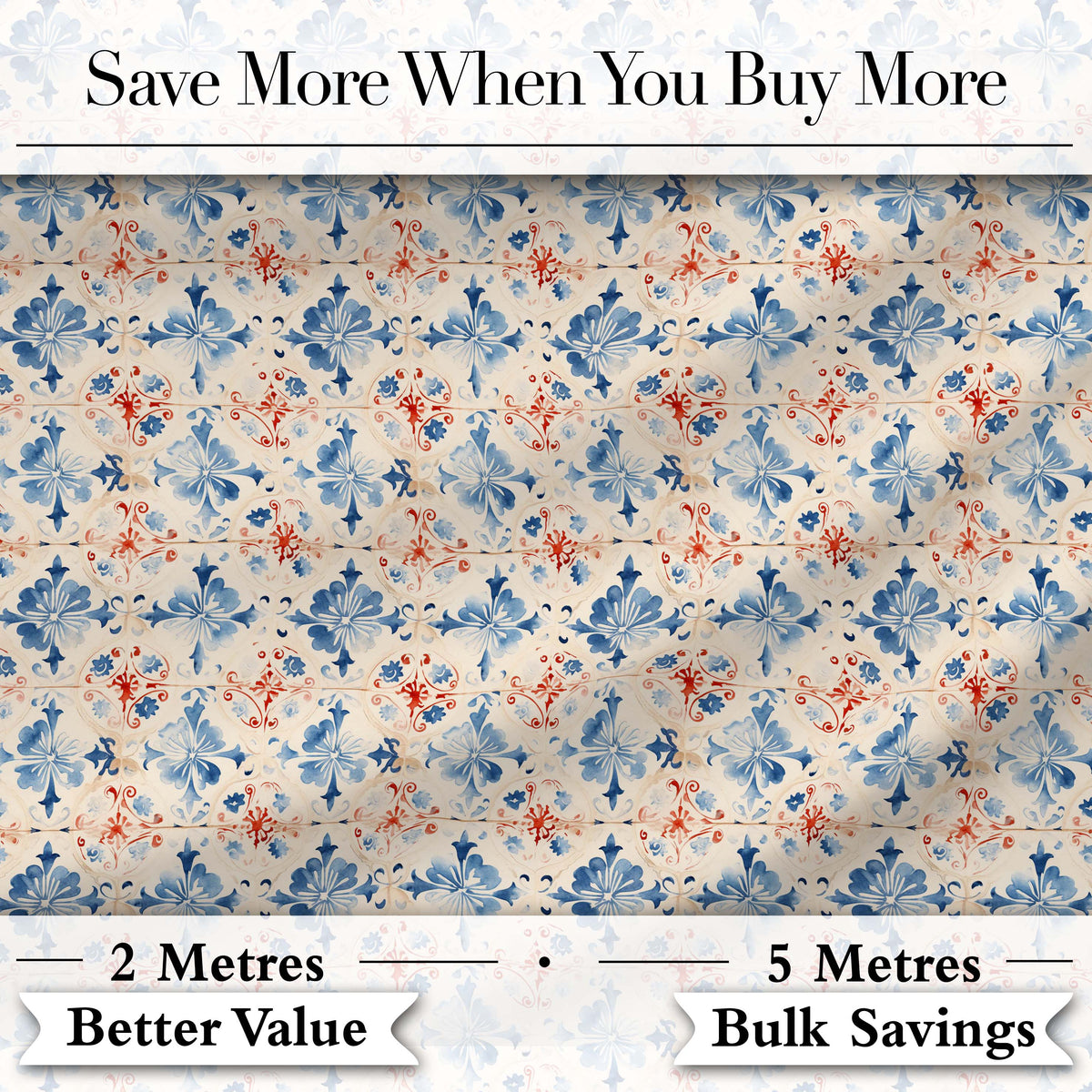 Bold Vintage Tile Red Navy Ornamental Seamless Pattern Digital Print Fabric by the Metre UK Sewing Quilting Textile