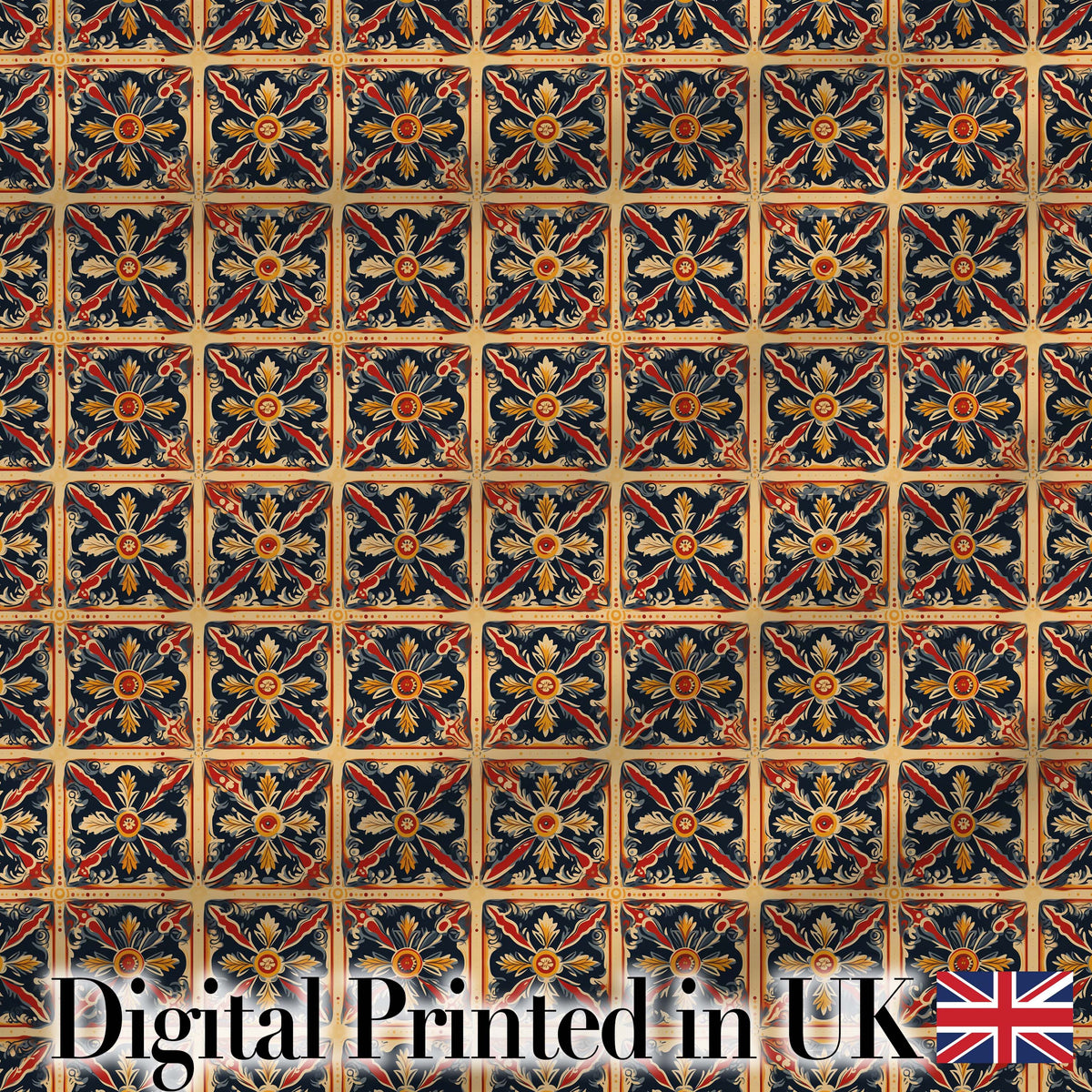 Vibrant Teal Orange Floral Geometric Seamless Pattern Digital Print Fabric by the Metre UK Sewing Quilting Textile